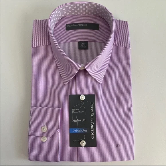 NWT Perry Ellis Purple Striped Dress Shirt - Picture 2 of 11